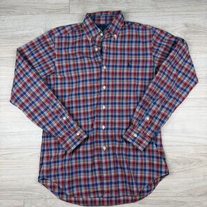 Ralph Lauren Mens Button Down Red & Blue Tartan Plaid Shirt Classic Fit Size S